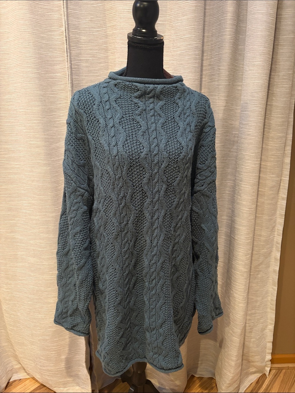 Eddie Bauer Cozy Cable-Knit Sweater Tunic in Dusty Blue